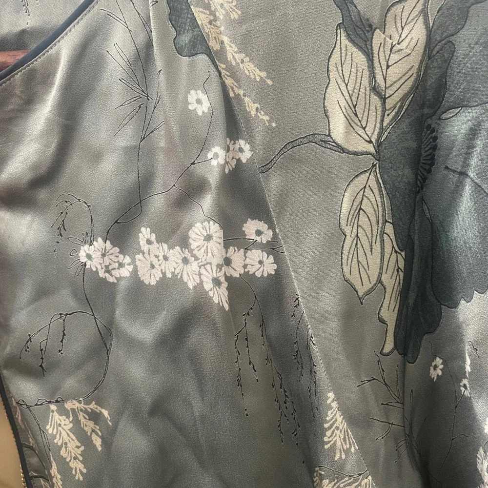 Rituals Satin Floral Bomber Jacket XL Sage Green Art -to- Wear Art Teacher
